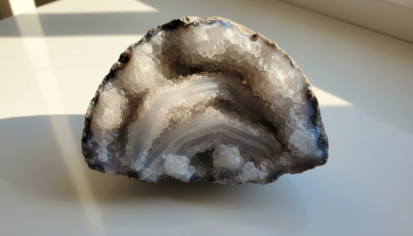 Identify crystals closeup of a geode specimen
