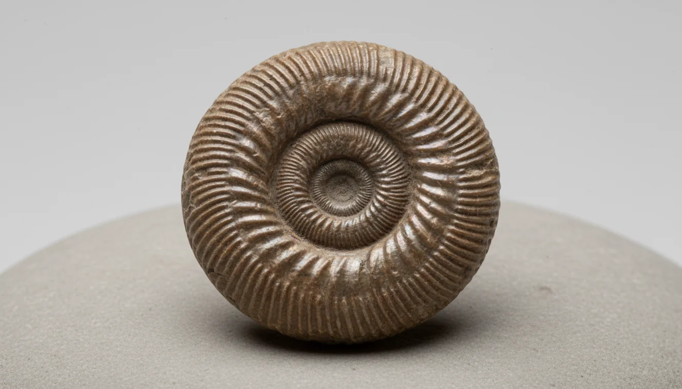 Fossil identifier analyzing an ammonite closeup