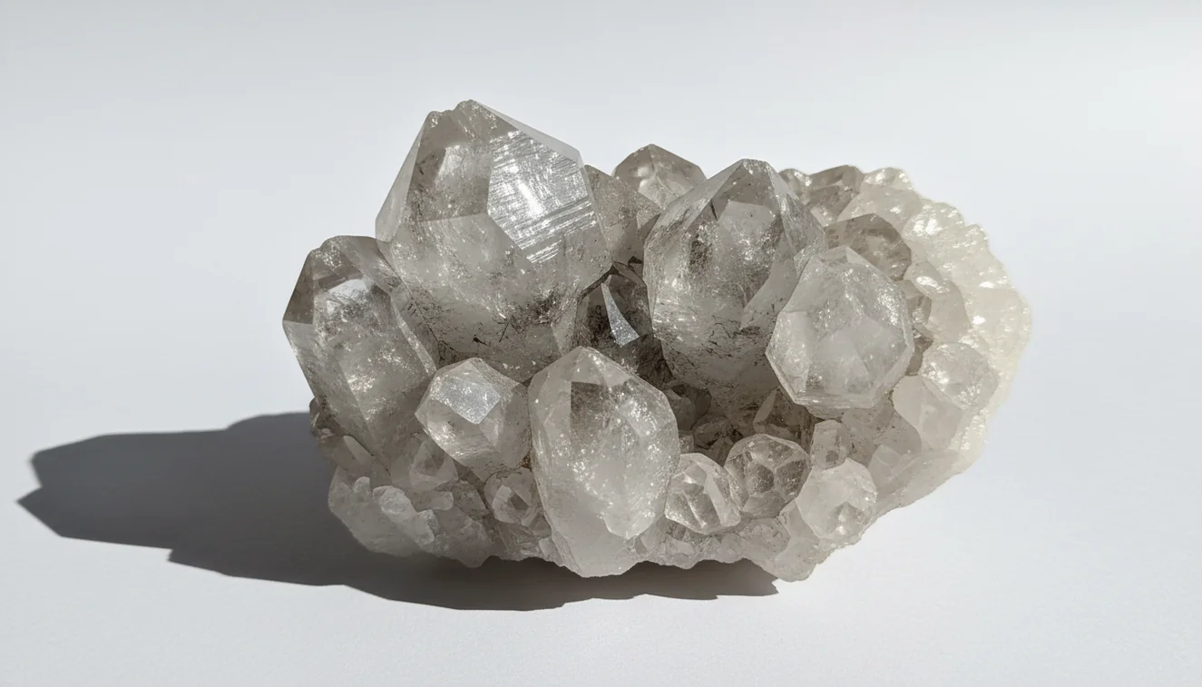 Identify rocks quartz cluster closeup under natural light