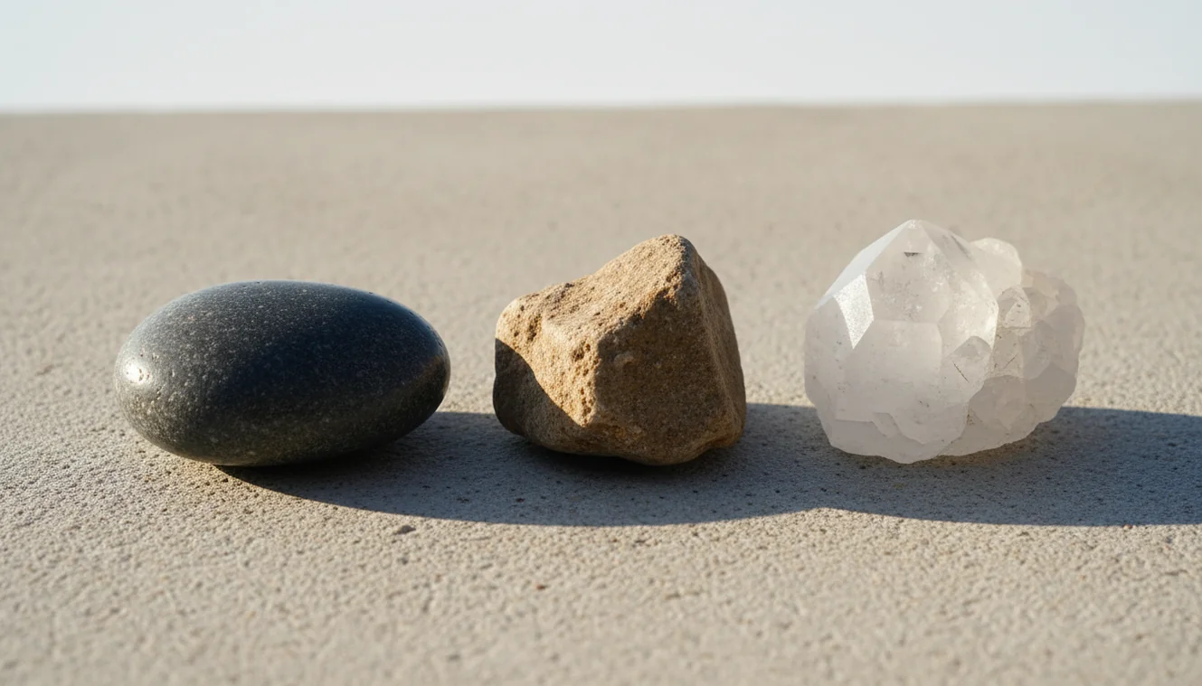 Identify stones assortment showing varied geological textures